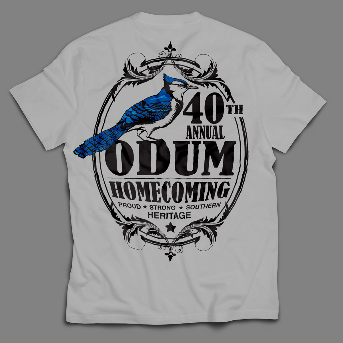 City of Odum Homecoming Blue Jay tee design by Steph Calvert Art