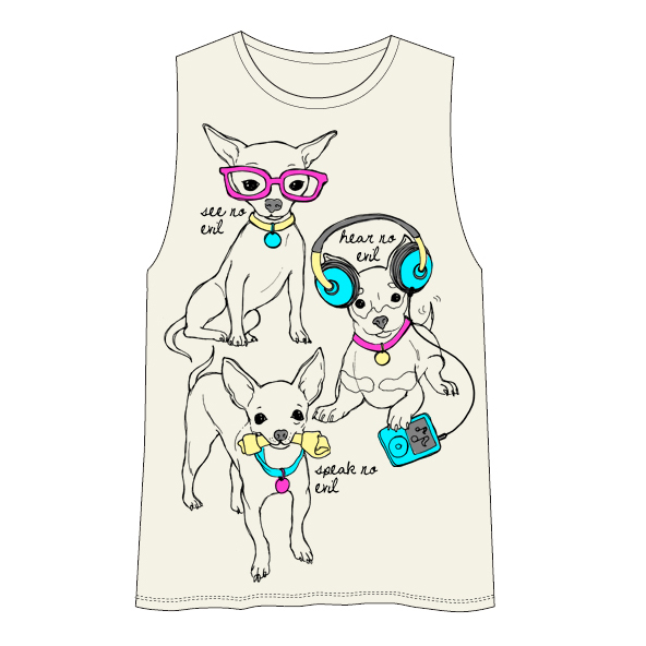 Custom T-Shirt Design Portfolio | Hire a T-Shirt Designer - See No Evil Dogs for Daydreamer LA by Steph Calvert Art