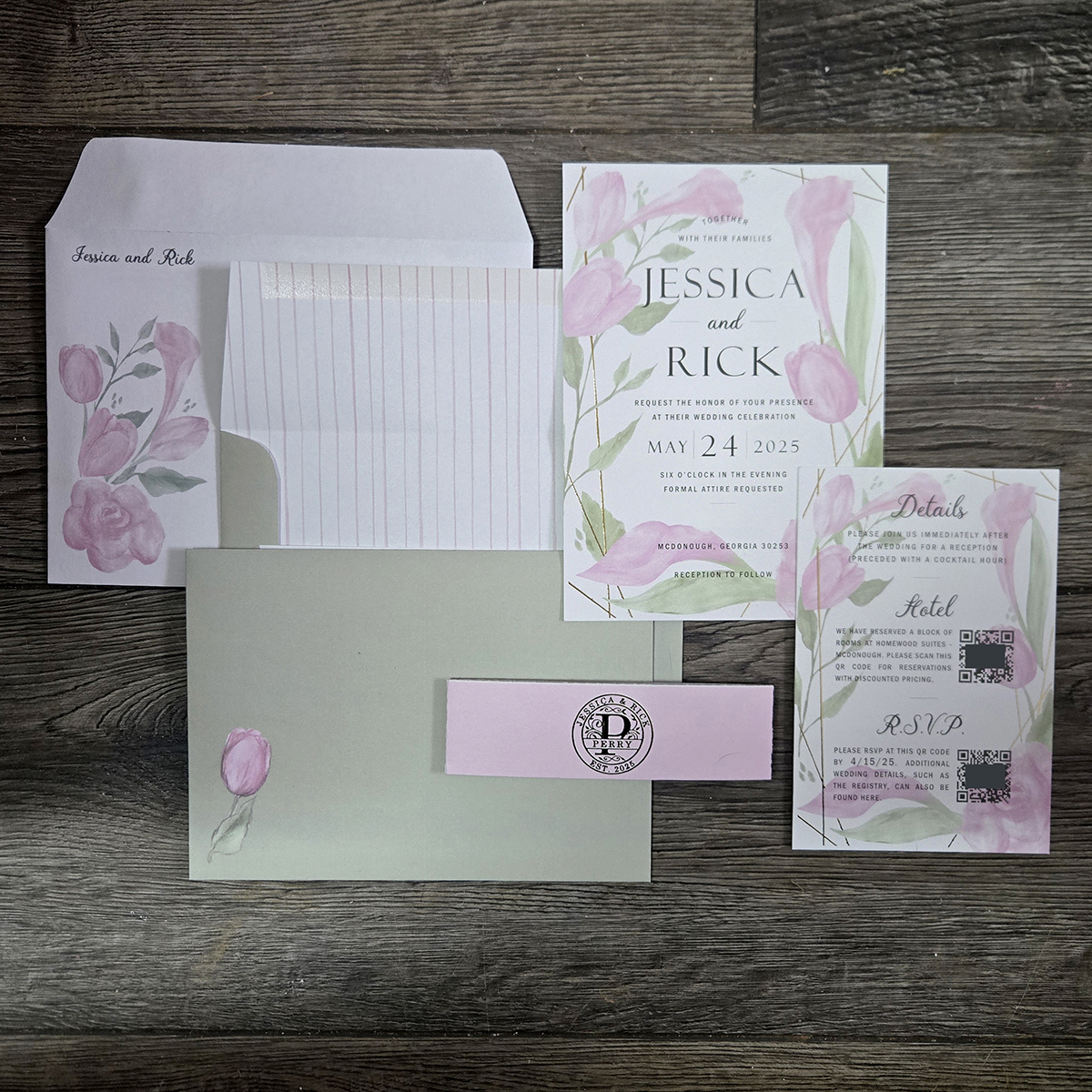 Freelance Graphic Design Portfolio - Custom Wedding Invitations with Gold Foil and Hand Painted Flowers by Steph Calvert Art