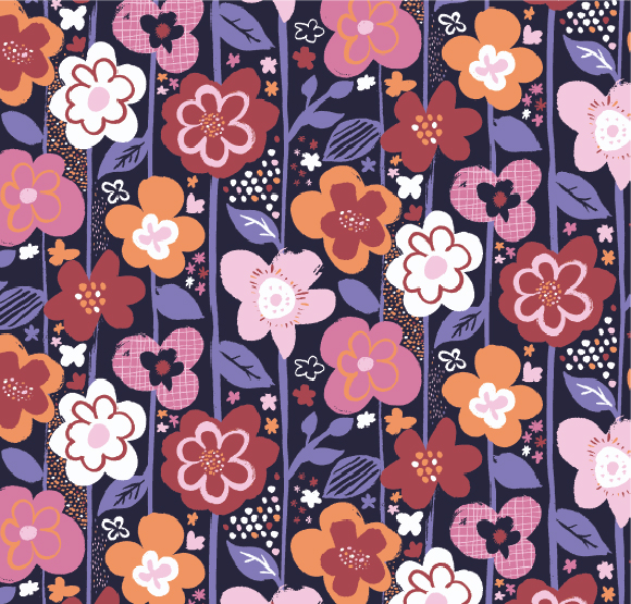 Surface Pattern Design Portfolio - Funky Floral repeat pattern for Kohls by Steph Calvert Art