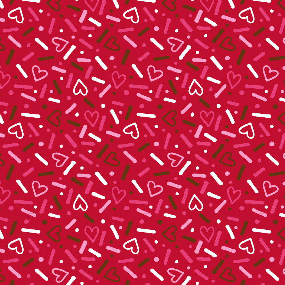Surface Pattern Design Portfolio - Donuts Make Me Go Nuts collection, Valentine Hearts Sprinkles Toss repeat pattern by Steph Calvert Art