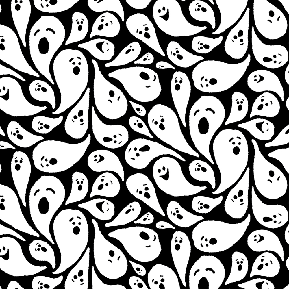 Surface Pattern Design Portfolio - This is Halloween collection, Ghost Paisley repeat pattern by Steph Calvert Art