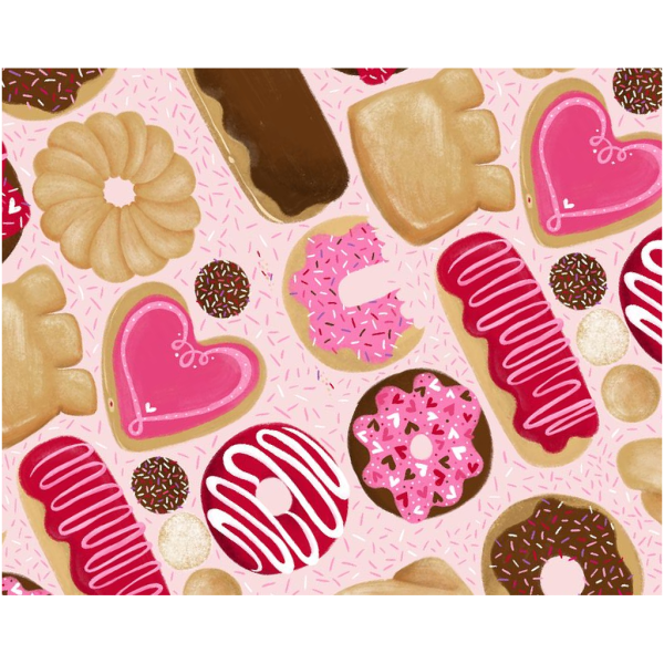 Valentine Donut Pattern Art Print – 8x10 Pink Kitchen Wall Decor For Donut Lovers